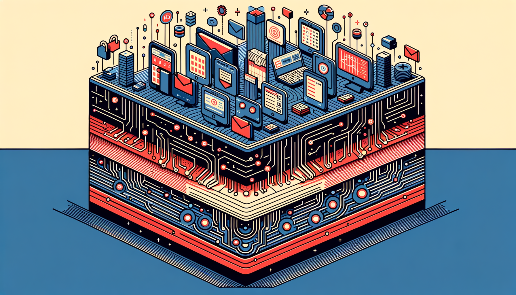 Three-layer cross-section showing disconnected tools above, Airflow middleware in the middle, and synchronised tools below