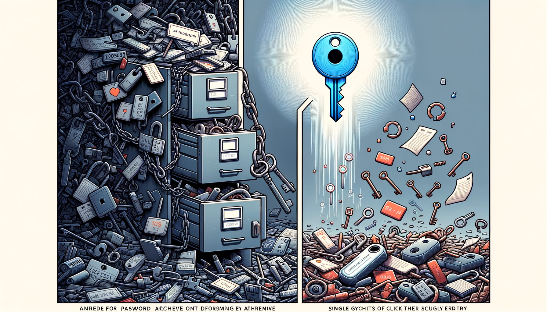 Illustration contrasting a vulnerable password database with a clean single-use magic link token